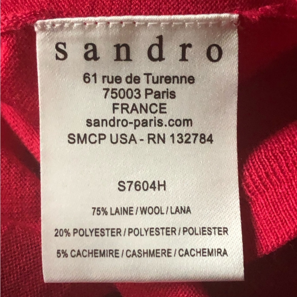 Sandro Paris Wool Cashmere Blend Cutout Neck Sweater Ruby Red Size 2 NWT - Picture 7 of 9